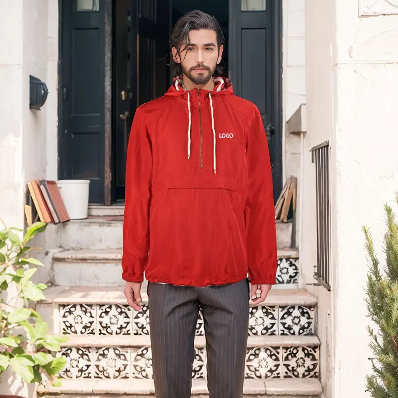 ZD Oversized Quarter Zip-Up Jacket Hooded Windbreaker Jacket for Men