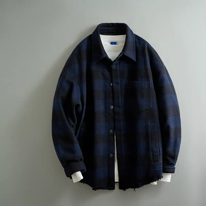 ZD Mens Plaid Flannel Shirt Puffer Jacket