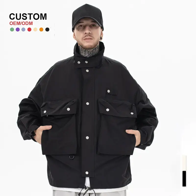 Three-dimensional multi-pockets black bomber jacket.jpg