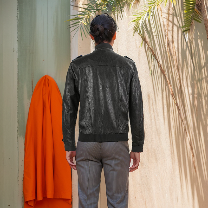 ZD Men's custom logo black leather jacket