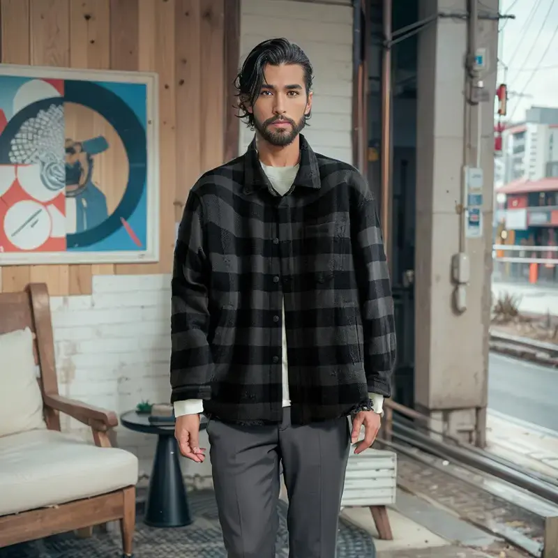 Mens Plaid Flannel Shirt Puffer Jacket.jpg